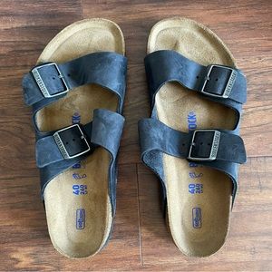 Birkenstock Arizona Soft Footbed Oiled Nubuck Black Leather Sandals